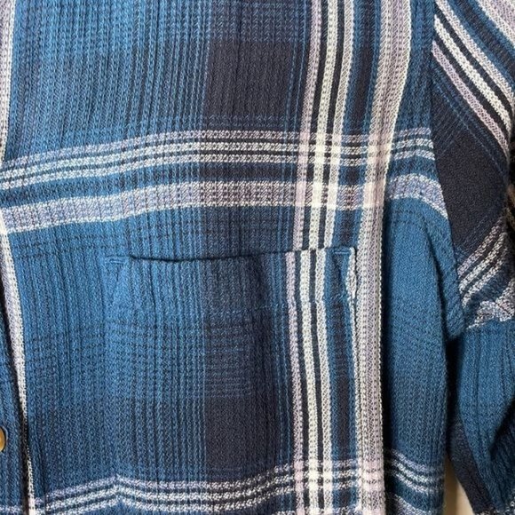 Sonoma Size XS Blue White Plaid Knit Soft Slouchy Western Rodeo Button Down - Picture 6 of 11